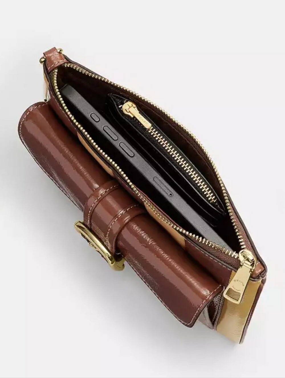COACH Large Buckle Front Leather Wristlet In Redwood Multi, Gold Hardware, NEW! - Picture 6 of 9